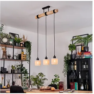 hofstein Hängeleuchte Hängelampe aus Metall/Holz/Stoff in Schwarz/Naturfarben/Beige/Weiß, ohne Leuchtmittel, Pendelleuchte im Boho-Design mit Holzstab, Schirme aus Stoff, 3 x E27 beige