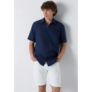 Kurzarmhemd MAVI "SHORT SLEEVE SHIRT", Herren, Gr. M, US-Größen, blau (navy blazer), 100% Leinen, clean, normal normal, eng normaler Saum, Hemden, Leinenhemd mit Tasche