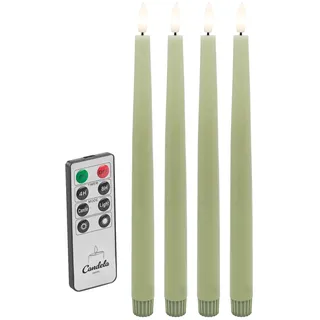 Candela Lights LED Echtwachs Stabkerze 4er Set rustic grün H:26,5xØ2,2cm mit Timerfunktion & Fernbedienung Dinnerkerzen dimmbar Tafelkerzen Spiralkerzen