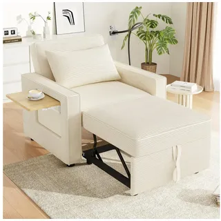 i@home Relaxsessel Schlafsessel mit Bettfunktion 3-in-1 Ausziehbares Schlafsofa (platzsparend für Wohnzimmer und Schlafzimmer), Verstellbarer Einzelsessel mit USB-Ladeanschluss und Handyhalter,Beige beige 93 cm x 85 cm x 177 cm