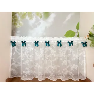 Daliena Scheibengardine mit Schleifen Gardinen Spitze Romantisch Kurzgardine Landhaus Küchengardine mit Tunnelzug Fertige Kleinfenster Gardine Weiß (BxH 100x45cm) 1 stück