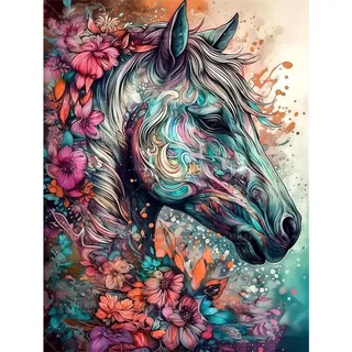 BJBJJIU 5D Diamond Art Painting Kit, Diamant Painting Bilder Set, Diamant Malerei Strass Stickerei Malerei Painting für Erwachsene, Kinder, Haus, Wand Dekoratione 40x30cm (Pferd)