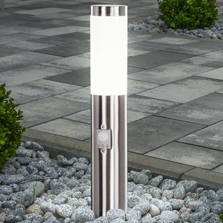 Edelstahl Stehlampe Außenleuchte mit Bewegungsmelder Gartenleuchte Wegeleuchte, silber, 1x E27, DxH 12,7x45 cm, 2er Set