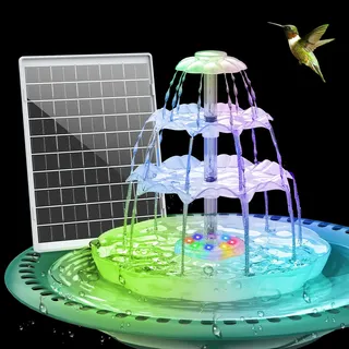 AISITIN DIY Vogeltränke Sets mit 6,5W Solar Springbrunnen mit Akku und LED | 3 Stufige Vogelfütterer für Draußen,Vogelbad und DIY Solarbrunnen Abnehmbar und Geeignet für Garten, Wasserspiel