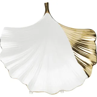 Kare Design Deko Schale Ginkgo Elegance Side, Weiß/Gold, Obstschale, Dekoschale, Tischdeko, Deko für Wohnzimmer, Esstisch, Sideboard, Porzellan, 6x28x28 cm (H/B/T)