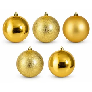 5-tlg. Set Weihnachtskugeln aus Kunststoff bruchsicher Ø 15 cm goldfarben Christbaumkugeln Weihnachtsbaumkugeln Baumkugeln wetterfest Kugeln - Gold