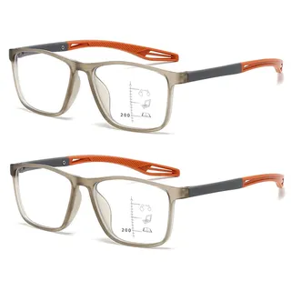 Gmubjux Brille Automatische Sehstärke, Gleitsichtbrille Damen Und Herren, Zoom Brille Mit Autofokus Presbyopie Technologie, 2er Set Grau-Orange Fassungen 145x42 Mm - 138x42 mm