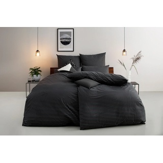 Bettwäsche BRUNO BANANI "Jassen in Gr. 135x200 oder 155x220 cm" Gr. B/L: 135 cm x 200 cm (1 St.), B/L: 80 cm x 80 cm (1 St.), Renforcé, schwarz (schwarz, grau) Renforcé-Bettwäsche moderne Bettwäsche aus Baumwolle, mit Streifen-Design