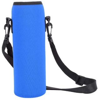 1L Wasserflaschenhülle aus Neopren, Flaschenhalter Tasche mit Gurt Outdoor Sports Wasserflasche Thermohalter Tasche Verbrühungssichere Hülle für Edelstahl- und Plastikflaschen(Blau)