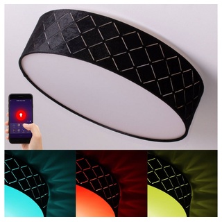 etc-shop Deckenleuchte, Smart Home RGB LED Textil Decken Lampe Fernbedienung Holz Optik schwarz