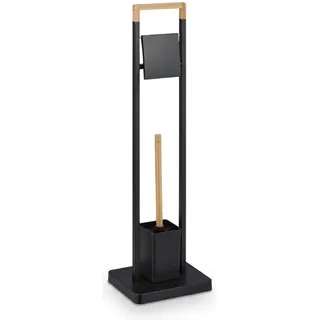 Relaxdays WC-Garnitur Bambus & Edelstahl Schwarz/Natur