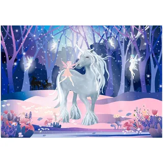 WallArena - Vlies Fototapete Kinderzimmer 368x254 cm Einhorn Mädchen Fee Märchen Fantasy Wald für Kinder - Fototapeten Tapeten für Kinder Kindertapete - Vliestapete Wandtapete Tapete 3D Effekt