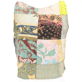 Guru-Shop T-Shirt Boho Patchwork Sommertop, Damentop, ärmellose.. Ethno Style, alternative Bekleidung bunt|grün