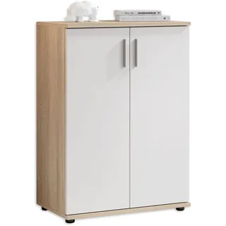 Stella Trading BOBBY Kommode in Eiche Sonoma Optik, weiß - Modernes Sideboard mit viel Stauraum für Ihren Wohnbereich - 60 x 82 x 35 cm (B/H/T)