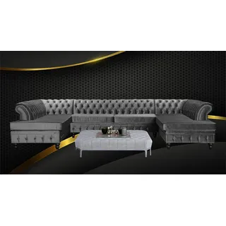 Xlmoebel Chesterfield-Sofa Samt-Ecksofa in U-Form mit stilvollem Design und hohem Sitzkomfort, Ecksofa, Hergestellt in Europa grau