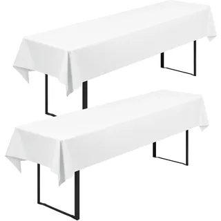 2 Stück Biertisch Tischdecke Universal für 50cm u.70cm Biertische Hussen für Biertisch Biertischhussen Blickdichte Biertisch-Husse Bierzeltgarnitur Waschbar Biertischdecke 100x250cm(Weiß)