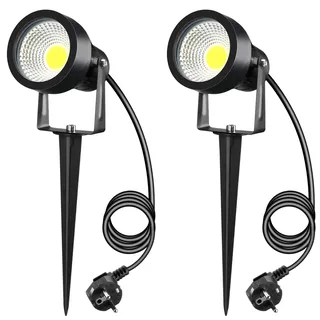 Letlit 7W 700LM Gartenbeleuchtung mit Strom Erdspieß, Superhell Große LED Gartenleuchte Warmweiß 3000K, IP65 Gartenstrahler Gartenlampen Außenlampe für Wand Außen Garten Terrasse Baum Wegen, 2 Stück