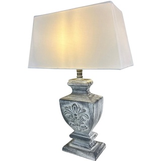53 cm Tischlampe - Tischleuchte - Lampe - Nachttischlampe - Holzfuß Grau - mit Lampenschirm Weiß - 1 x E27 - B/H/T ca. 37 x 53 x 17 cm - Landhaus...