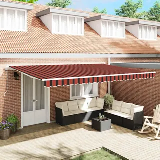 ACAGALA Elektrische Gelenkarmmarkise 5x3m, Markise Automatisch mit Fernbedienung und Handkurbel, Sonnenmarkise Sonnenschutz für Terrasse Balkon Garten, Orange, Schwarz, Gelb(weißem Rahmen)