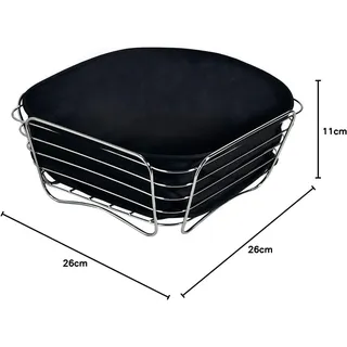 KESPER Brotkorb Brot-Obstkorb Textilfutter Schwarz, Maße: 26cm x 26cm x 11cm, 90882