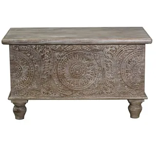 Oriental Galerie Truhe Indische Truhe braun weiß 80cm, Holztruhe, Couchtisch mit Fach, Schatzkiste, Holzkiste Wohnzimmer bunt
