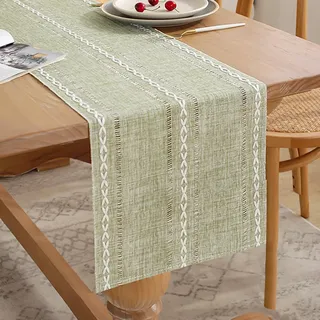 Tischläufer Aus Baumwoll-leinen In Salbeigrün, Hochzeit Tischläufer Aus Leinen Im Landhausstil, Makramee-tischläufer, Dekoration Für Esszimmer, Zuhause, Küche, Feiertage, Partys, Boho-stil