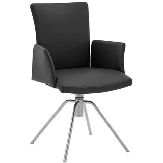 Musterring Armlehnstuhl Helmond, Schwarz, Edelstahl, Metall, Leder, Echtleder, Anilinleder, Rundrohr, 57x91x58 cm, Lederauswahl, Sitzfläche 360° drehbar, Esszimmer, Stühle, Esszimmerstühle, Armlehnenstühle