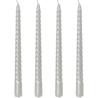 Kaemingk Spitzkerzen Paraffin 25cm - 4er Set spiralförmige Kerzen - Spiralkerzen Tafelkerzen Stabkerzen - gedrehte Weihnachtskerzen - Weiß