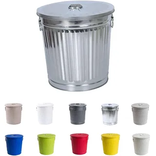 Jinfa Retro Metalltonne 7L mit Deckel & Griffen – kleiner Metall Mülleimer für Küche, Biomüll, Bad, Balkon – vielseitige Aufbewahrung als Ascheeimer, Futtertonne, Wäschetonne