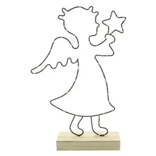 Frank-Flechtwaren Weihnachtsfigur 770693, Engel mit Stern, Metall und Holz, beleuchtet, 18,5 x 28 cm