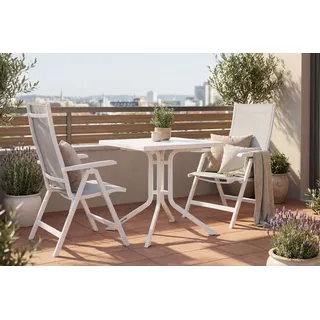 KETTLER Boulevard/BasicPlus Balkon-Set, weiß/hellgrau, Aluminium/KETTALUX, Tisch 70 x 70 cm, 2 Klappstühle, ergonomisch
