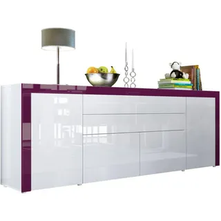 Vladon La Paz 200 x 72 x 35 cm Weiß Hochglanz / Brombeer Hochglanz