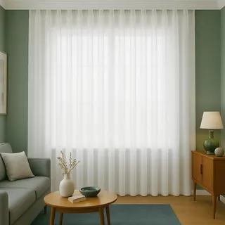 BN Gardinen Fertiggardine mit automatischem Wellenband, Leinen-Optik, halbtransparent, Natur-weiß, H/B 245 x 300 cm, inkl. Gleiterband