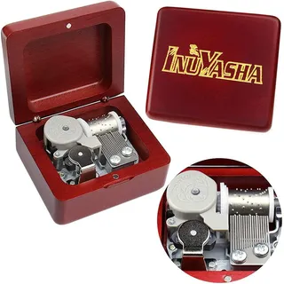 Sinzyo Spieluhr, Vintage-Stil, Holz, geschnitzt, Geschenk für Geburtstag, Valentinstag, Weihnachten (Inuyasha – weinrote Box)