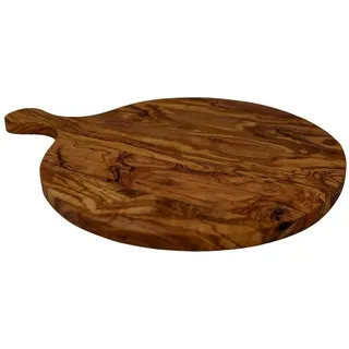 Benera Pizzaschneidebrett Olivenholz Pizzabrett mit Griff ca. 30 cm braun