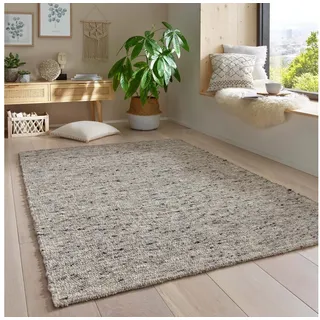 TaraCarpet Wollteppich TaraCarpet Lambrecht, rechteckig, Höhe: 13 mm, Hand-Web-Teppich grau gewalkt Wohnzimmer Esszimmer 130x190 cm grau 130 cm x 190 cm x 13 mm