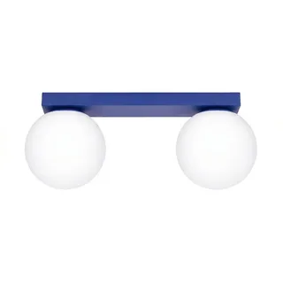 Licht-Erlebnisse Deckenleuchte RAMSI, ohne Leuchtmittel, Metall Glas G9 Ultramarin Weiß 2-flammig Kugel Schirm Modern bunt