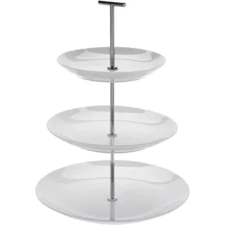 Porzellan Etagere - 3-stöckig mit Metallgriff - Cupcake Pralinen Servierständer 24x32cm
