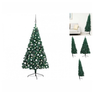 vidaXL Künstlicher Weihnachtsbaum Künstlicher Halber Weihnachtsbaum mit LEDs Kugeln Grün 240 cm grün