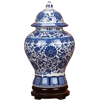 ufengke Jingdezhen Klassische Blaue und Weiße Porzellan Vase,Blumenvase,China Ming-Stil,Höhe 15"(38cm)