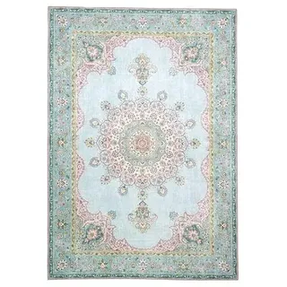 Vintage Teppich - Lily Medaillon Hellblau Türkis - 300x400cm | Polyester - Printed - Medallion - Classic - Living room