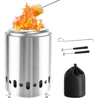 Feuerstelle Rauchfreie Tisch-Feuerstelle mit Ständer - Tragbarer kleiner Herd mit Tragetasche, Gabel, Haken, Edelstahl-Feuerstellen 14 x 17,8 cm, kleine Feuerschale für Outdoor, Garten, Camping