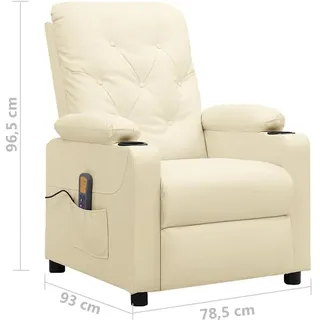 vidaXL Massagesessel Kunstleder 93 x 96,5 x 93 cm Creme mit Fernbedienung