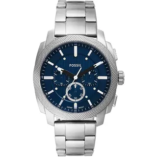 Fossil New Machine Herrenuhr, 44mm Quarz-Chronographenwerk mit Edelstahl- oder Lederarmband