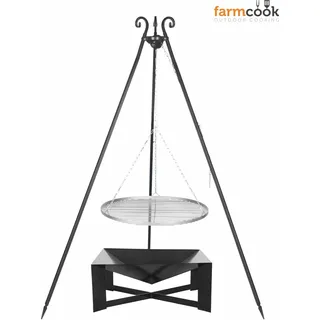 Farmcook E00823 Schwenkgrill mit Dreibein OSKAR (Rost aus Edelstahl+Dreibein+Feuerschale Pan 34) ; Rost (Durchmesser): 60cm ; Feuerschale (Durchmes...