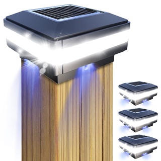 GEYUEYA Home Solar Pfostenkappen Licht, Solarlampe Außen Solar Zaunpfosten Lampe Solar Säulenlampe Landschaft Lampe IP65 Wasserdicht für hölzerne Pfosten, Plattform, Patio, Zaun beleuchtung(4 Stück)