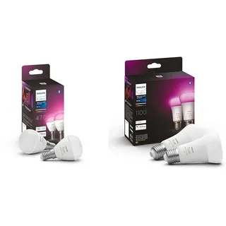 Philips Hue White & Color Ambiance E14 LED Lampen 2-er Pack (470 lm) & White & Color Ambiance E27 LED Lampen 2-er Pack (1100)