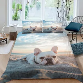 SK-YBB Kinderbettwäsche 135x200 Jungen Mädchen Hund Bettwäsche Set 135x200 mit 2 Kissenbezüge Tier Bettbezüge 135x200 Mikrofaser 3 Teilig