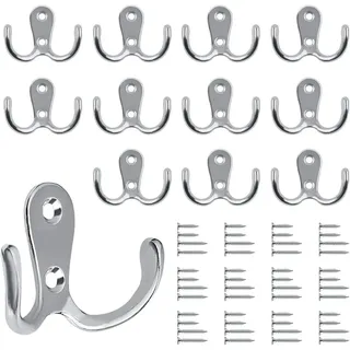Vintage-doppelwandhaken Aus Silberfarbenem Metall – 12-teiliges Set Inklusive 48 Schrauben – Ideal Für Badezimmer, Küche Und Eingangsbereich