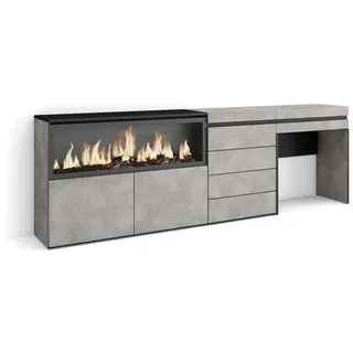 SKRAUT HOME Kommode, Frisiertisch, Schminktisch, Ablage, 234x35x75 cm, Mit Schublade, XXL Elektrokamin, Schubladen, Moderner Stil, Zementgrau _ 454_53